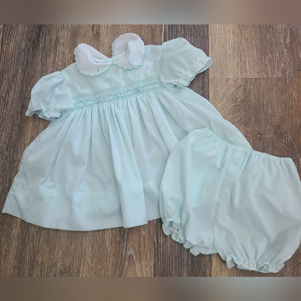 Carters Vintage 80s Smocked Two Piece Outfit Size 9mo